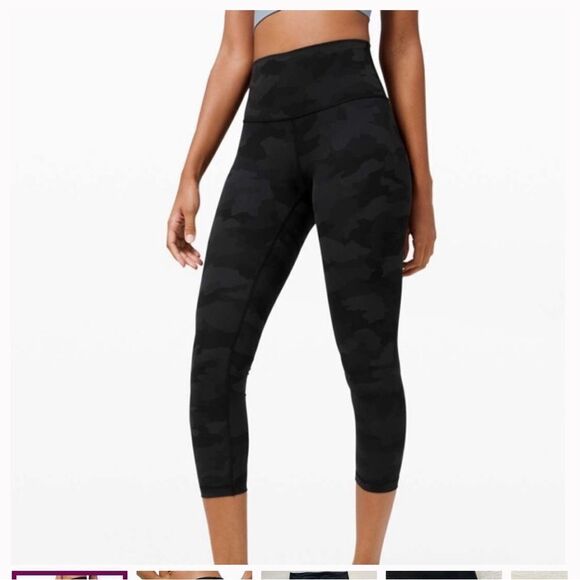 Lululemon "WUNDER UNDER CROP" Black DENIM Camo Mid Rise size 6 - Picture 1 of 15